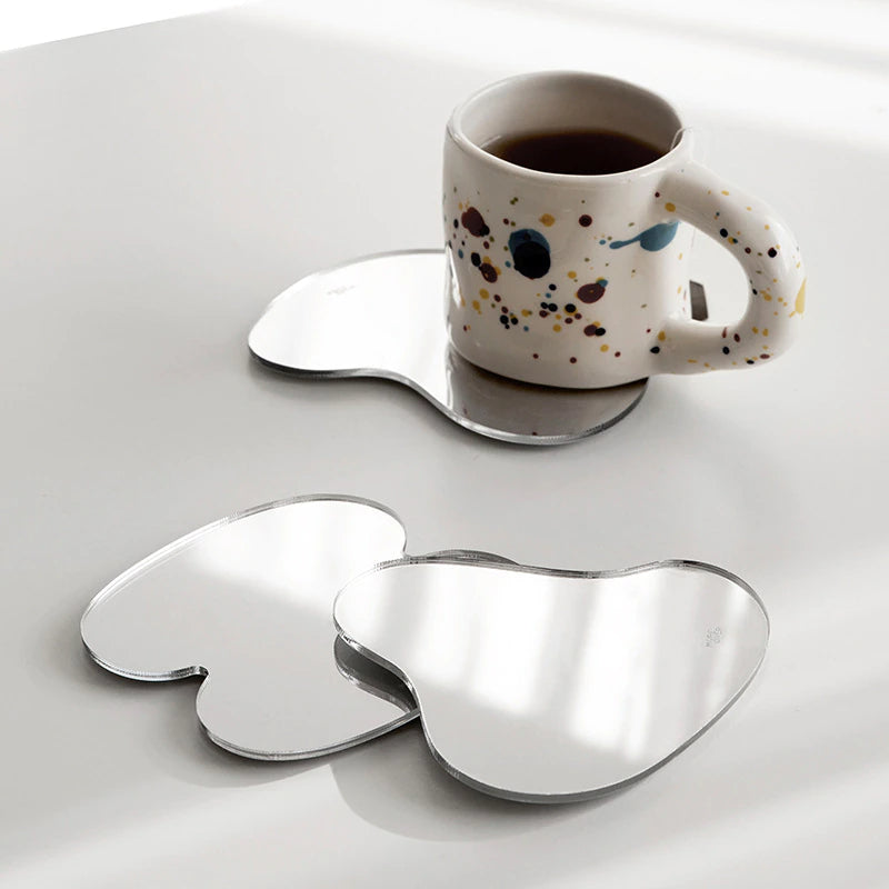 Coffee mug on Acrylic Mirror Coaster Set 