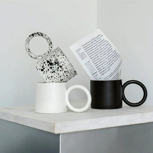 Ceramic Coffee Mugs white with enamel and black & white in plain