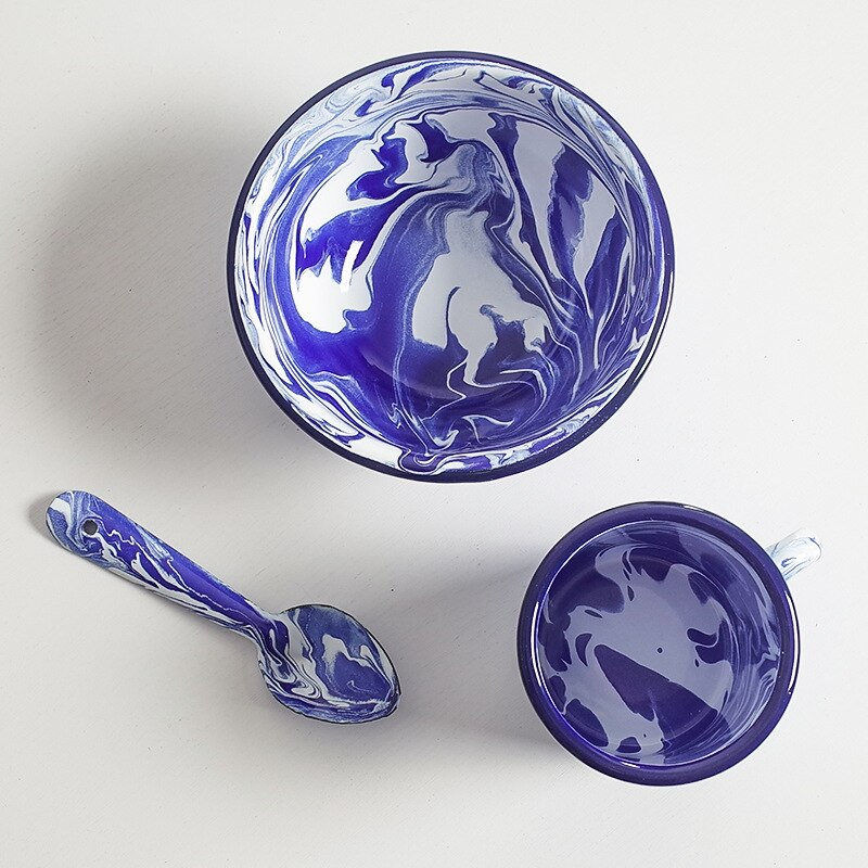 Blue Ink Splatter Enamelware dishes set