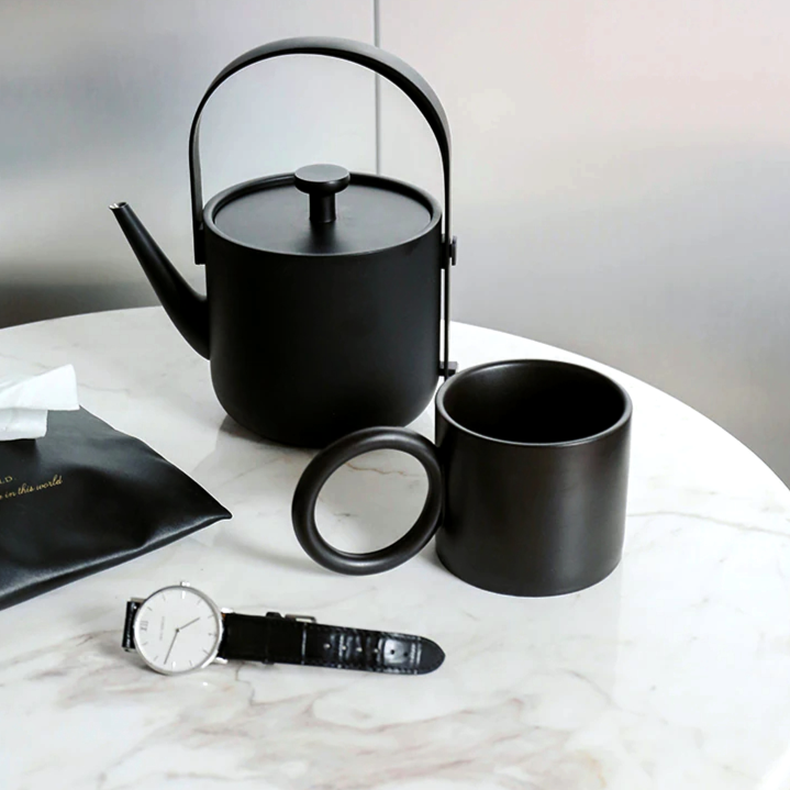 Black Ceramic Coffee Mug with teapot