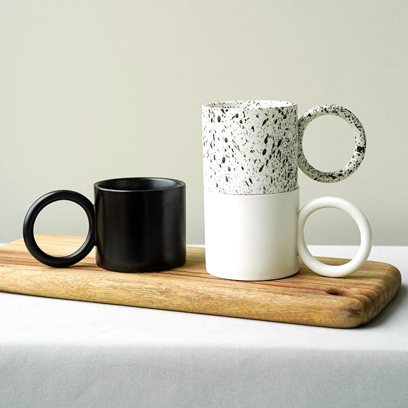 Ceramic Coffee Mugs white mug with enamel and Black & white mug plain
