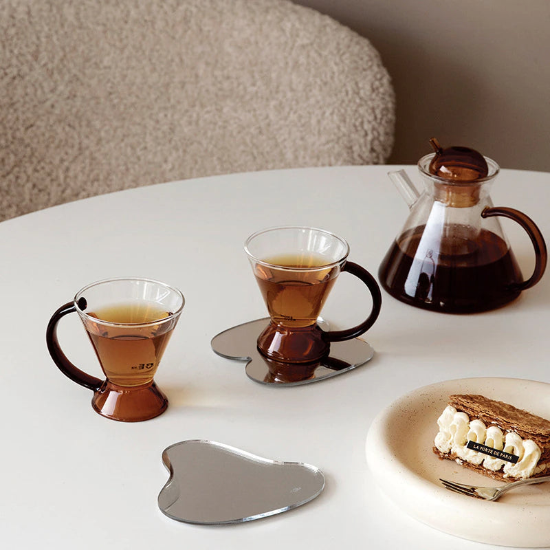 tea cups on Acrylic Mirror Coaster Set 