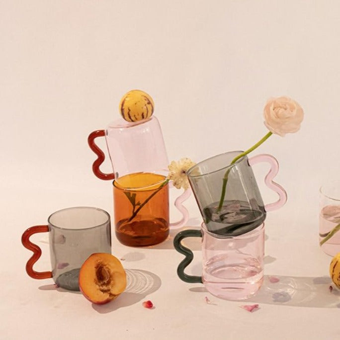 Glass Cups with Squiggle Handle 