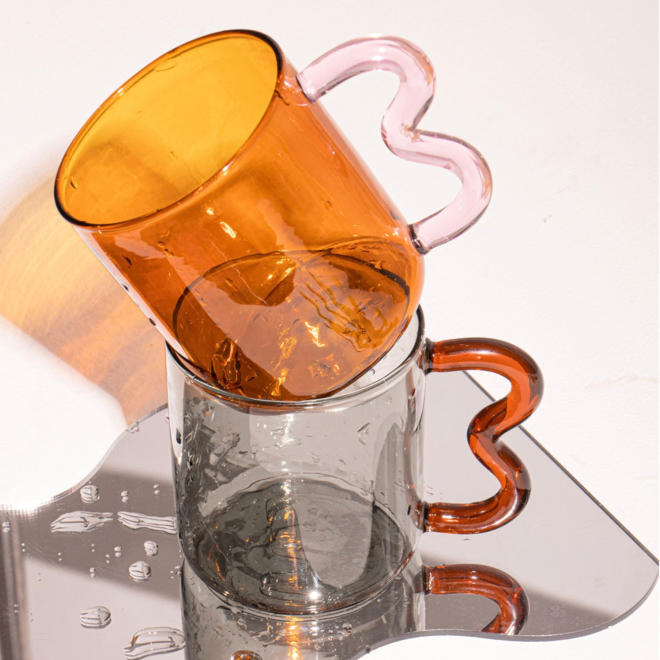 Glass Cup with Squiggle Handle 